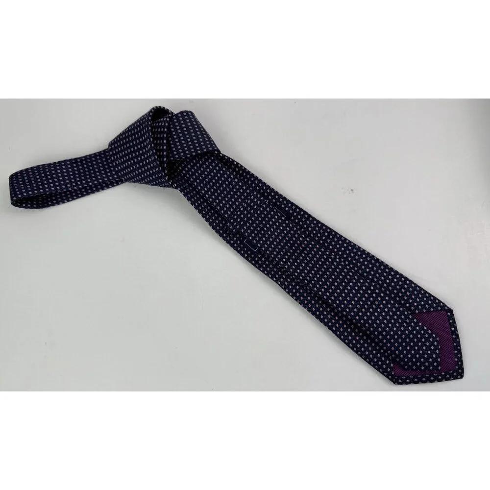CHARLES TYRWHITT 100% Silk Necktie Designer Indigo Blue Pink Geometric Print EUC
